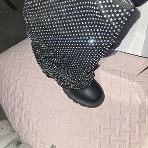 Sparkling Black Studded Combat Boots